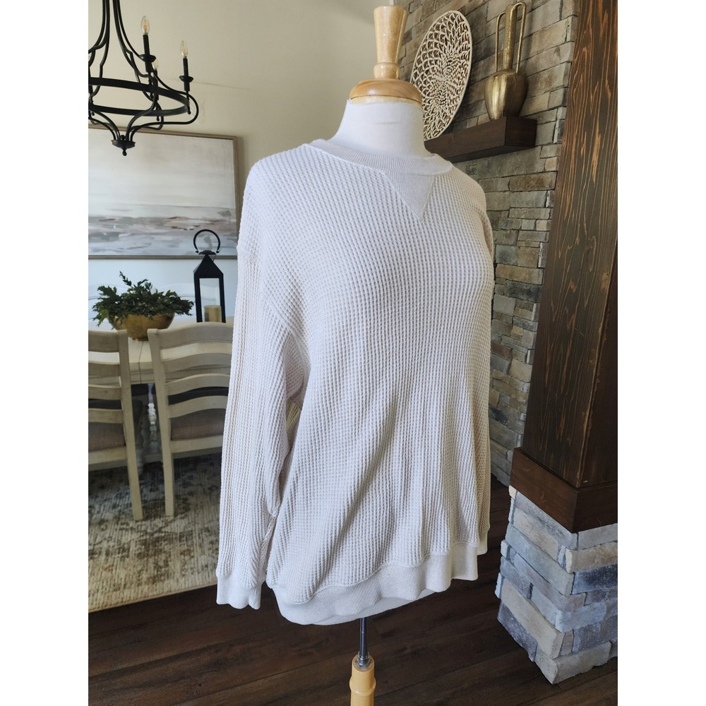 Aerie Womens Cream Waffle Knit Pullover Sweatshirt Relaxed Fit Medium